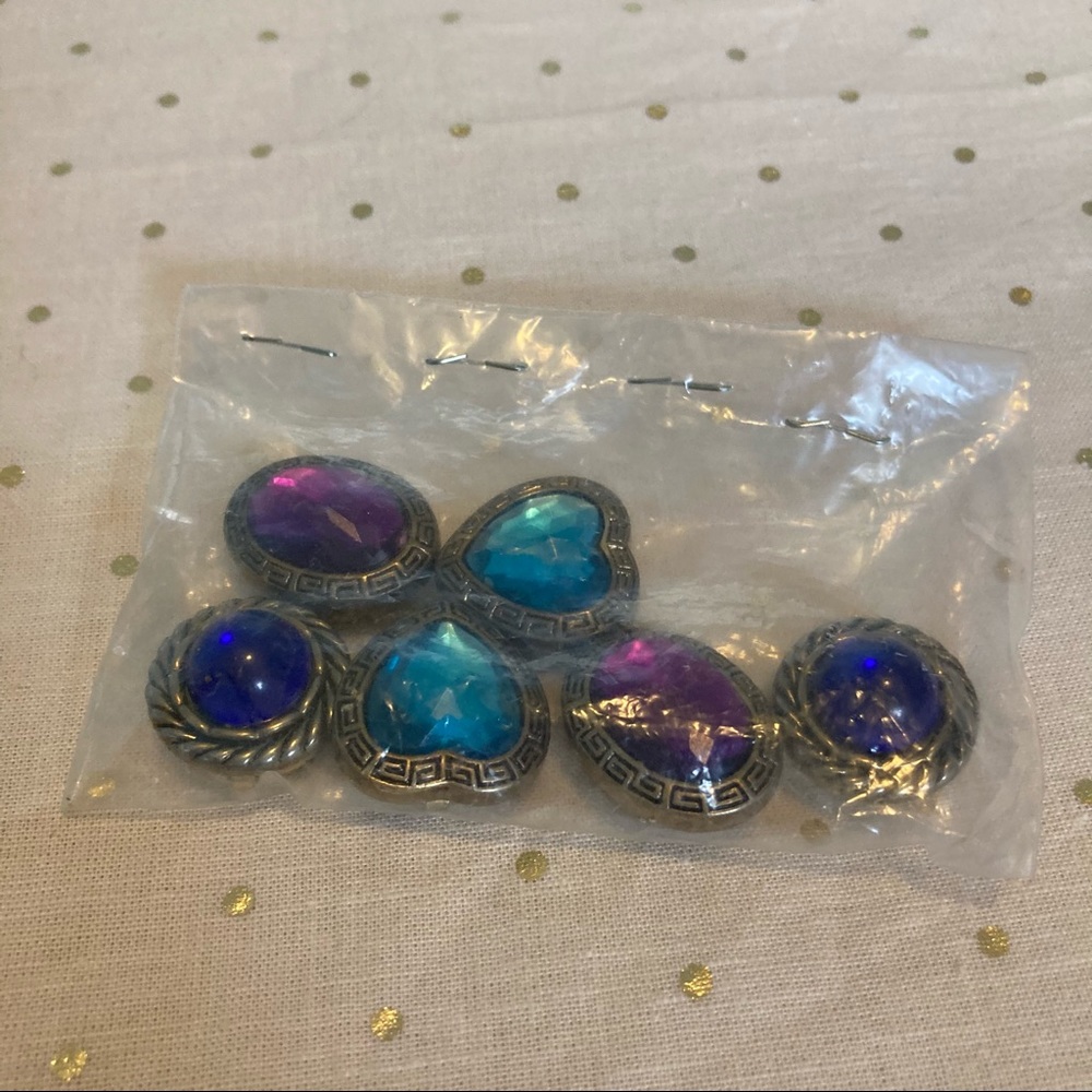 Antique colorful gem button covers (set of 6)